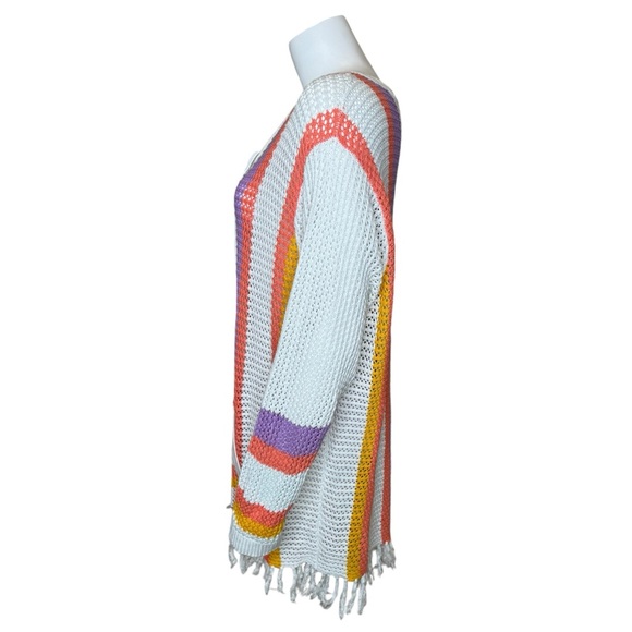 Torrid Open Stitch Boho Sweater Swim Cover Top Tunic 2X Crochet Fringe Striped - Picture 4 of 10